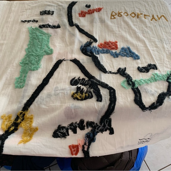 Madewell Large New Fring Abstract Blanket Scarf Ivory Textured NYC Light - Picture 9 of 9